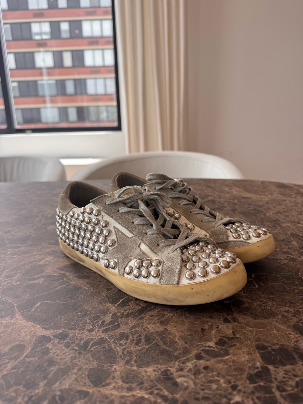 Golden Goose Gray Studded Suede Sneakers